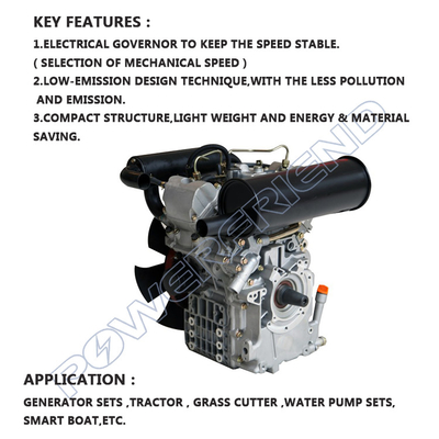 20HP 14KW Su Soğutmalı Dizel Motor 2V80 İki Silindir 4 Zamanlı Verimlilik Yüksek